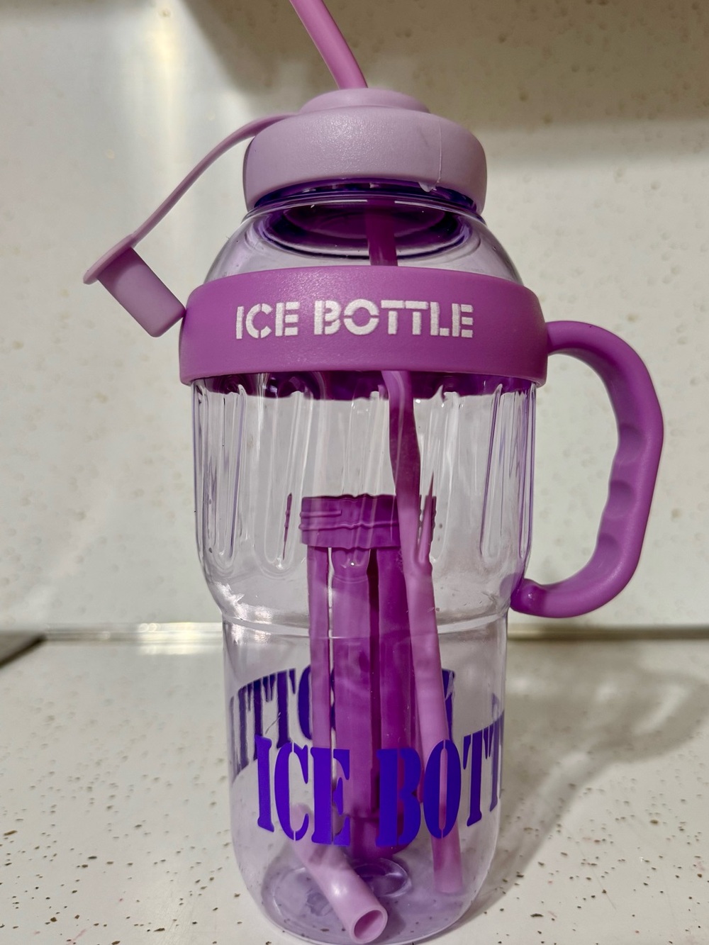 Purple Ice Bottle Reusable Straw Bottle with Handle